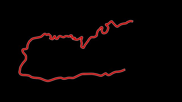 2D Map of Meghalaya in red and white outline with boundary line animation