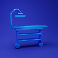 Blue Operating table icon isolated on blue background. Minimalism concept. 3D render illustration