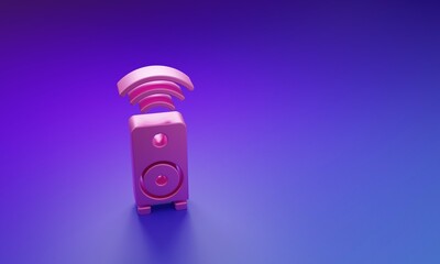 Pink Smart stereo speaker system icon isolated on purple-blue background. Sound system speakers. Internet of things concept with wireless connection. Minimalism concept. 3D render illustration