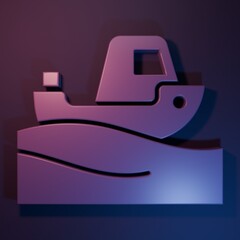 Purple Fishing boat on water icon isolated on purple-blue background. Minimalism concept. 3D render illustration