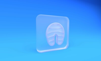 Frosted glass Fish steak icon isolated on blue background. Square frosted glass button. 3D render illustration