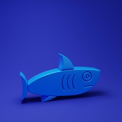 Blue Shark icon isolated on blue background. Minimalism concept. 3D render illustration