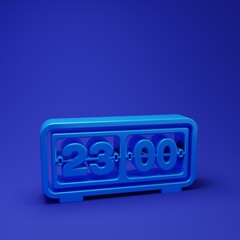 Blue Retro flip clock icon isolated on blue background. Wall flap clock, number counter template, all digits with flips. Minimalism concept. 3D render illustration