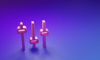 Fototapeta premium Pink Music equalizer icon isolated on purple-blue background. Sound wave. Audio digital equalizer technology, console panel, pulse musical. Minimalism concept. 3D render illustration