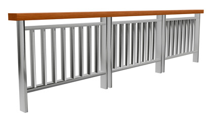 Detailed 3D illustration of a wood and metal railing system, ideal for demonstrating safety, style, and structural integrity in residential or commercial architectural projects.
