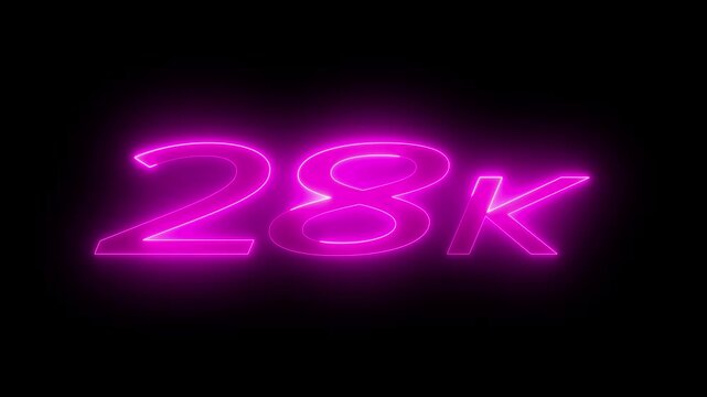 Neon Number 28k Glowing Pink on Black Background twenty eight thousand neon sign glowing number pink neon