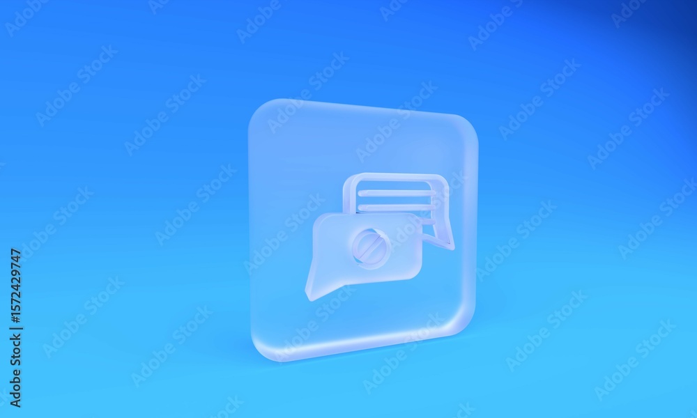 Fototapete frosted glass speech bubble chat icon isolated on blue background. message icon. communication or co