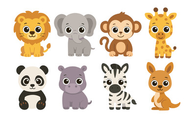 Obraz premium Cute cartoon safari animals collection for kids' nursery decor and educational materials