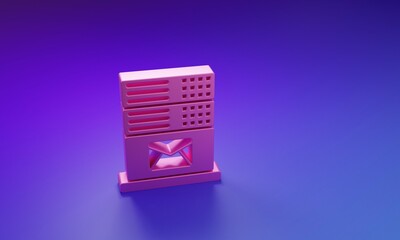 Pink Mail server icon isolated on purple-blue background. Minimalism concept. 3D render illustration