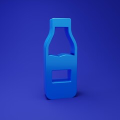 Blue Closed glass bottle with milk icon isolated on blue background. Minimalism concept. 3D render illustration