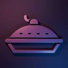 Purple Homemade pie icon isolated on purple-blue background. Minimalism concept. 3D render...