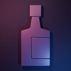 Purple Tequila bottle icon isolated on purple-blue background. Mexican alcohol drink. Minimalism concept. 3D render illustration
