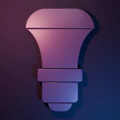 Purple LED light bulb icon isolated on purple-blue background. Economical LED illuminated lightbulb. Save energy lamp. Minimalism concept. 3D render illustration