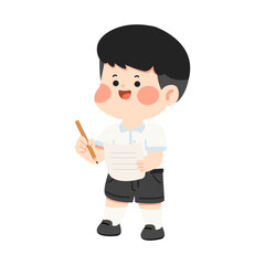 Illustration of a Happy Boy Writing on Paper