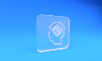 Frosted glass Head hunting icon isolated on blue background. Business target or Employment sign. Human resource and recruitment for business. Square frosted glass button. 3D render illustration