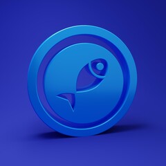 Blue Served fish on a plate icon isolated on blue background. Minimalism concept. 3D render illustration
