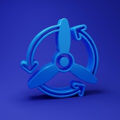 Blue Wind turbine icon isolated on blue background. Wind generator sign. Windmill for electric power production. Minimalism concept. 3D render illustration