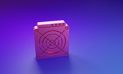 Pink ASIC Miner icon isolated on purple-blue background. Cryptocurrency mining equipment and hardware. Application specific integrated circuit. Minimalism concept. 3D render illustration