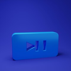 Blue Pause button icon isolated on blue background. Minimalism concept. 3D render illustration