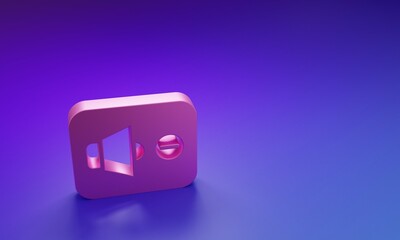 Pink Speaker mute icon isolated on purple-blue background. No sound icon. Volume Off symbol. Minimalism concept. 3D render illustration
