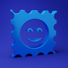 Blue LSD acid mark icon isolated on blue background. Acid narcotic. Postmark. Postage stamp. Health danger. Minimalism concept. 3D render illustration