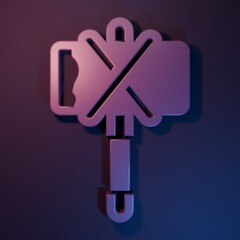 Purple Medieval axe icon isolated on purple-blue background. Battle axe, executioner axe. Medieval weapon. Minimalism concept. 3D render illustration