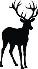 Vector art of silhouette of a majestic stag with large antlers isolated on white background