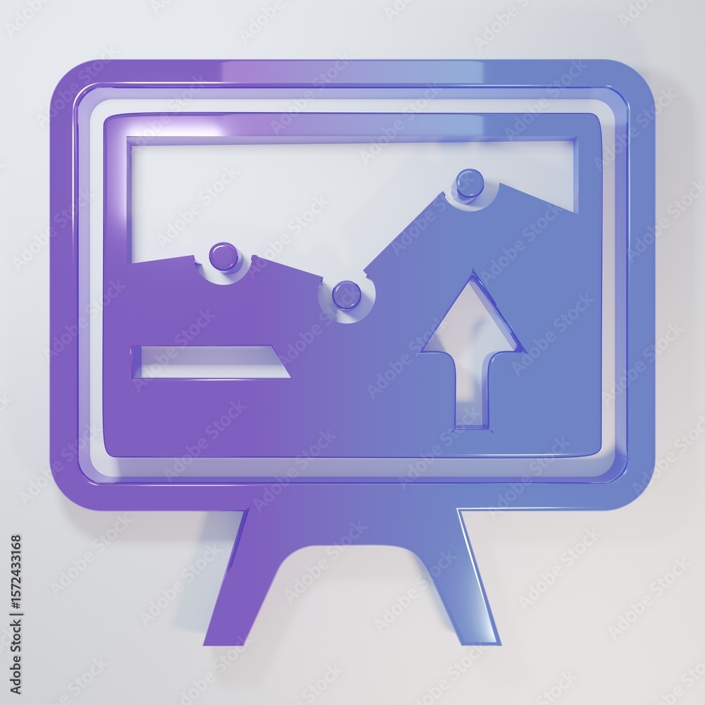 Fototapete purple-blue computer monitor with graph chart icon isolated on grey background. report text file ico