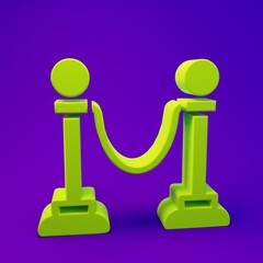 Green Rope barrier icon isolated on purple-blue background. VIP event, luxury celebration. Celebrity party entrance. Minimalism concept. 3D render illustration