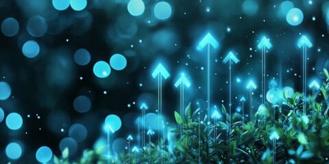 Abstract Growth Concept with Glowing Blue Arrows Illustrating Success in the Future Market Economy