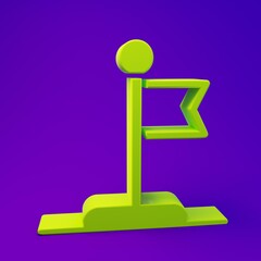 Green Flag icon isolated on purple-blue background. Victory, winning and conquer adversity concept. Minimalism concept. 3D render illustration