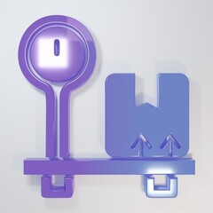 Purple-blue Scale with cardboard box icon isolated on grey background. Logistic and delivery. Weight of delivery package on a scale. Minimalism concept. 3D render illustration