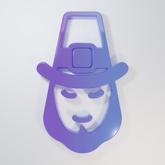 Purple-blue Leprechaun icon isolated on grey background. Happy Saint Patricks day. National Irish holiday. Minimalism concept. 3D render illustration