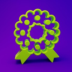 Green Christmas wreath icon isolated on purple-blue background. Merry Christmas and Happy New Year. Minimalism concept. 3D render illustration
