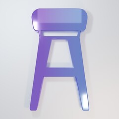 Purple-blue Chair icon isolated on grey background. Minimalism concept. 3D render illustration