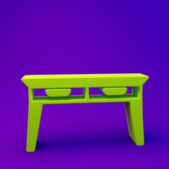 Green Office desk icon isolated on purple-blue background. Minimalism concept. 3D render illustration