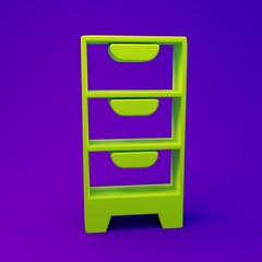 Green Chest of drawers icon isolated on purple-blue background. Minimalism concept. 3D render...