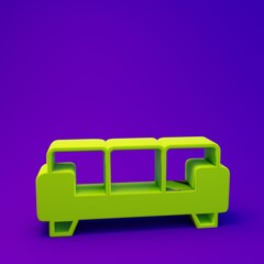 Green Sofa icon isolated on purple-blue background. Minimalism concept. 3D render illustration