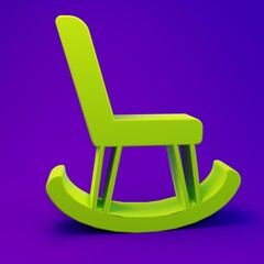 Green Armchair icon isolated on purple-blue background. Minimalism concept. 3D render illustration
