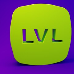 Green Level game icon isolated on purple-blue background. Minimalism concept. 3D render illustration