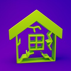 Green House icon isolated on purple-blue background. Insurance concept. Security, safety, protection, protect concept. Minimalism concept. 3D render illustration