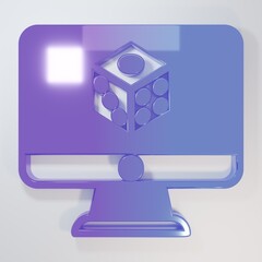 Purple-blue Game dice icon isolated on grey background. Casino gambling. Minimalism concept. 3D...