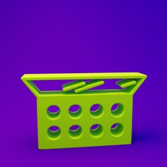 Green Makeup powder with mirror icon isolated on purple-blue background. Minimalism concept. 3D...