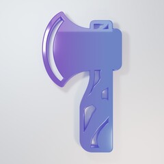 Purple-blue Wooden axe icon isolated on grey background. Lumberjack axe. Minimalism concept. 3D...
