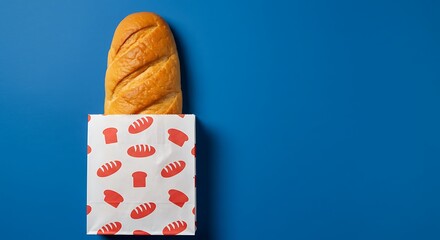Minimalist Close-up Baguette Bread in Patterned Paper Bag Food Still Life
