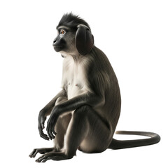 Profile of an Adult Monkey with Grey Fur and Large Ears Sitting on a Black Background.