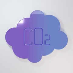 Purple-blue CO2 emissions in cloud icon isolated on grey background. Carbon dioxide formula, smog pollution concept, environment concept. Minimalism concept. 3D render illustration