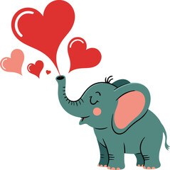 Obraz premium Elephant playfully blowing hearts Transparent isolated vector png