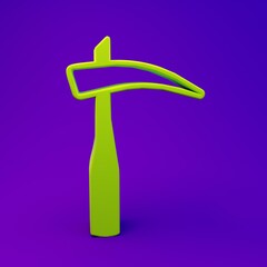 Green Scythe icon isolated on purple-blue background. Happy Halloween party. Minimalism concept. 3D render illustration