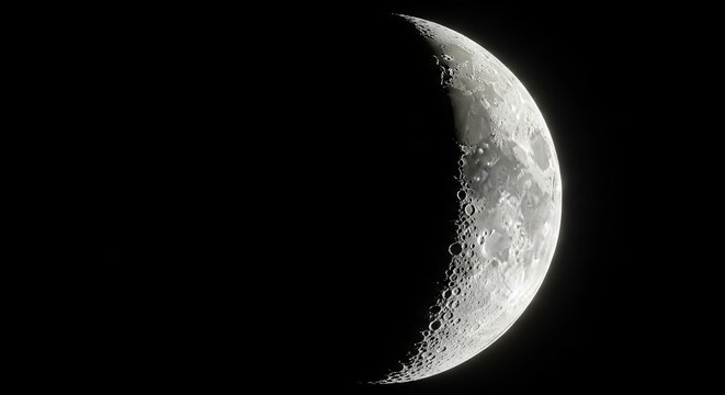 Detailed crescent moon showing craters and lunar surface detail